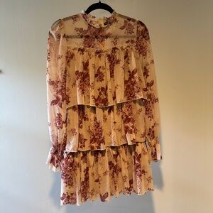 Nasty Gal Cream and Pink Floral Dress